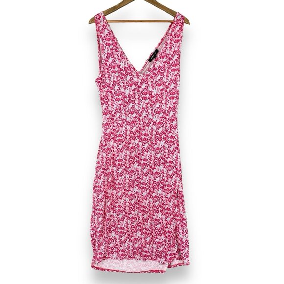 BCBG Paris Dress‎ Womens XL Pink Wrap Open Back V-Neck V-Back Floral Casual - Picture 1 of 12